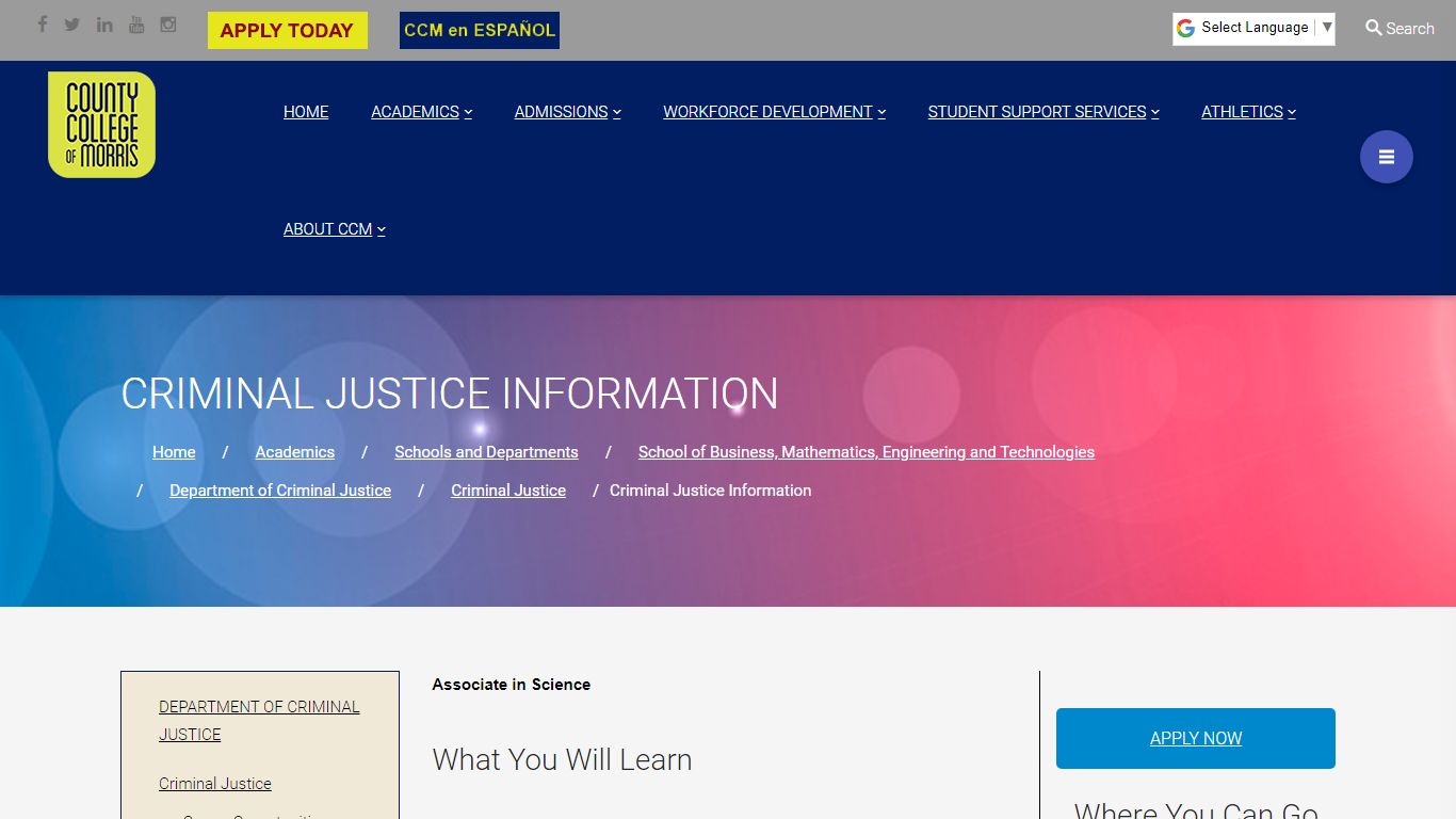 Criminal Justice Information – County College of Morris - CCM